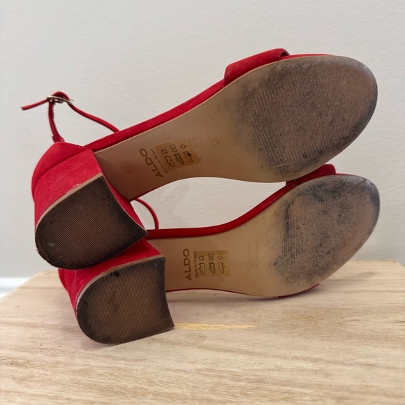 Aldo Red Villarosa Block Heel Ankle Strap Sandals 7 - Picture 4 of 7
